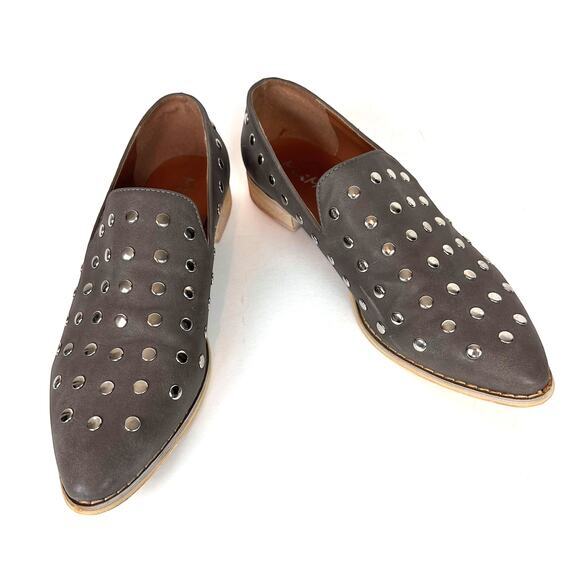 Miim Anthropologie Studded Scottie Loafers US 10 Gray Punk‎ Glam Slip On Flats - Picture 1 of 13